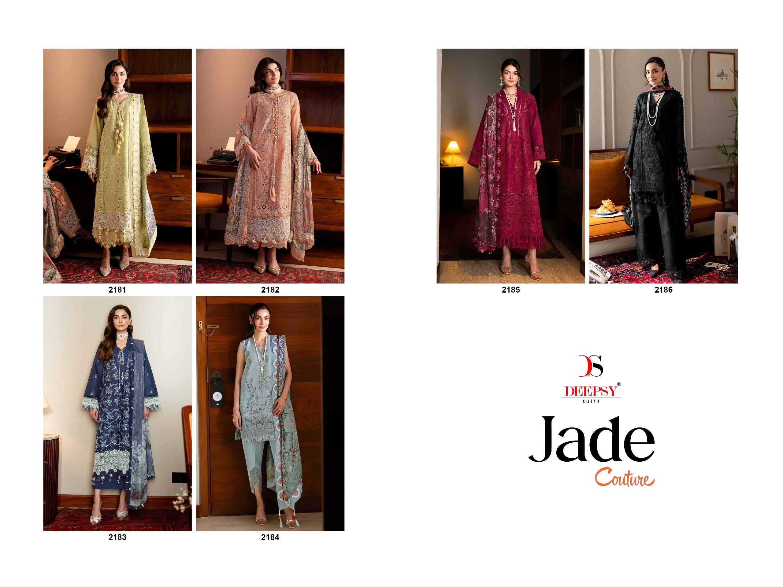 JADE COUTURE BY DEEPSY SUITS 2181 To 2186 Series Indian Traditional casual wear Pakistani pure cotton dresses At Wholesale Price